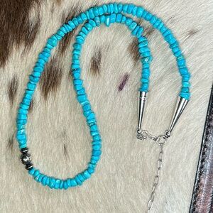 17-20” Sleeping Beauty Turquoise Necklace & Sterling Silver Native American